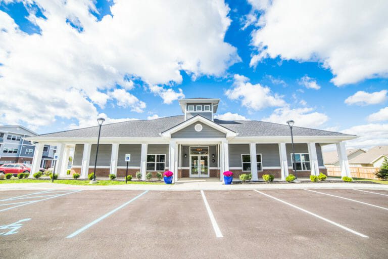 Entrance to Trailside Community center on a sunny day.